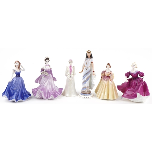 2104 - Six Coalport porcelain figurines including Lyndsey, Diane and Brenda, the largest 24cm high