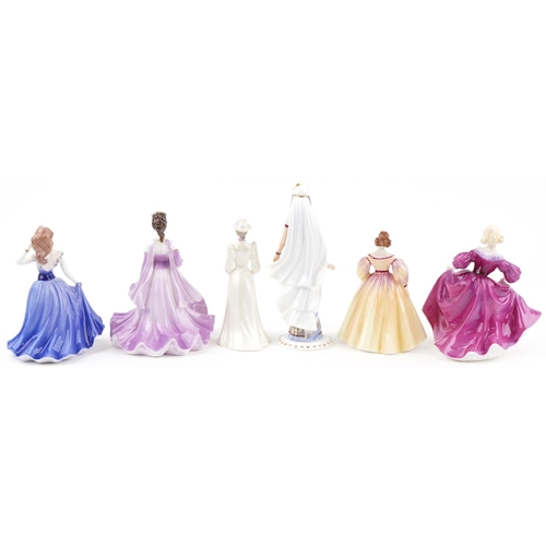 2104 - Six Coalport porcelain figurines including Lyndsey, Diane and Brenda, the largest 24cm high