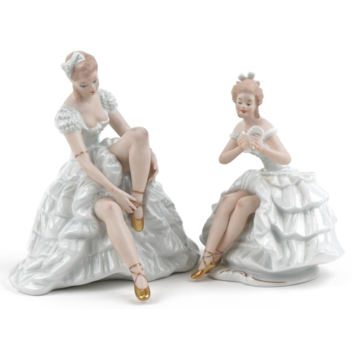 2101 - Wallendorf, two German porcelain ballerinas, the largest 23.5cm high