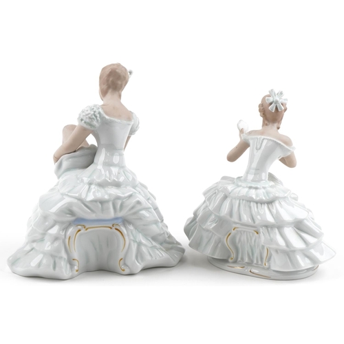 2101 - Wallendorf, two German porcelain ballerinas, the largest 23.5cm high