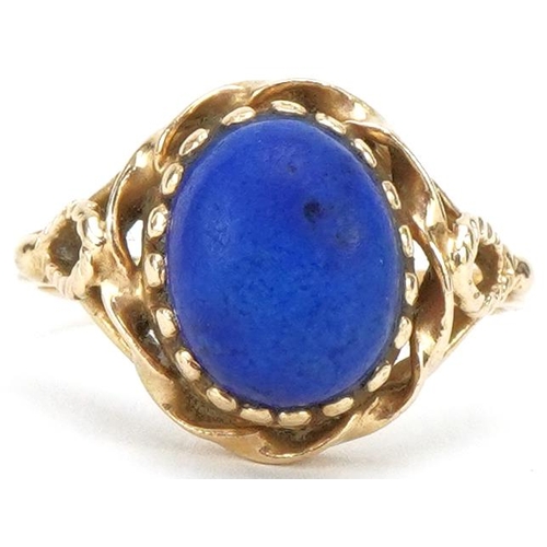 3281 - Continental 14K gold cabochon and lapis lazuli ring, size L/M, 3.1g