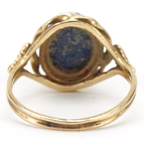 3281 - Continental 14K gold cabochon and lapis lazuli ring, size L/M, 3.1g