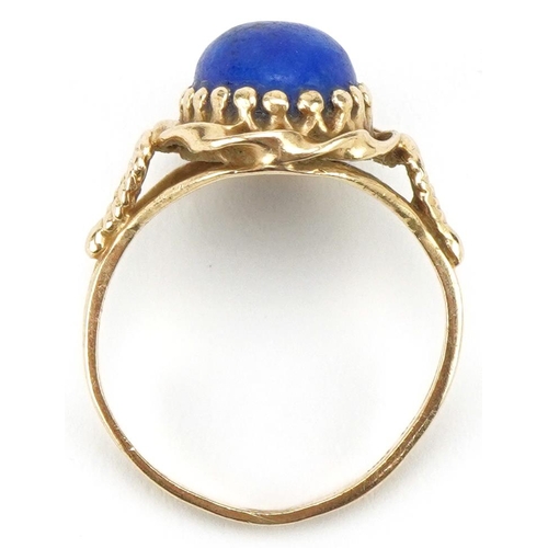 3281 - Continental 14K gold cabochon and lapis lazuli ring, size L/M, 3.1g