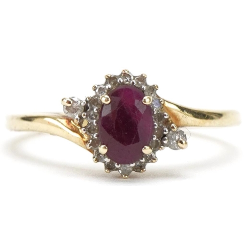 3240 - 9ct gold ruby and diamond cluster ring, total diamond weight approximately 0.10 carat, size M/N, 1.8... 