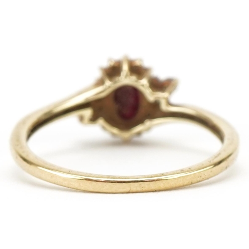 3240 - 9ct gold ruby and diamond cluster ring, total diamond weight approximately 0.10 carat, size M/N, 1.8... 