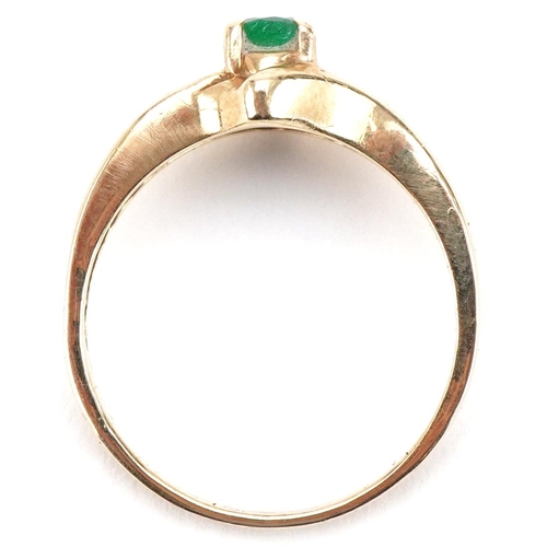 3291 - Modernist 9ct gold emerald and diamond ring, indistinct hallmarks, size M/N, 2.6g