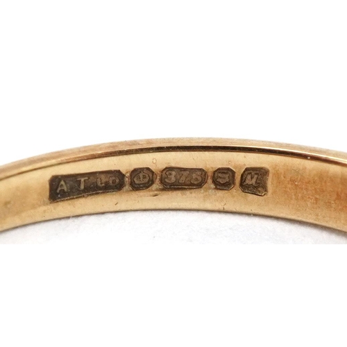 3475 - 9ct gold multi gem Dearest half eternity ring, size K/L, 1.4g