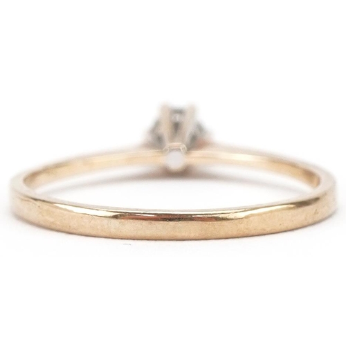 3462 - 9ct gold diamond solitaire ring, the diamond approximately 2.65mm in diameter, size M, 1.1g