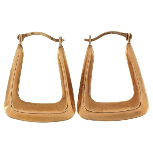 3189 - Pair of 9ct gold square hoop earrings, each 2.2cm high, total 0.8g