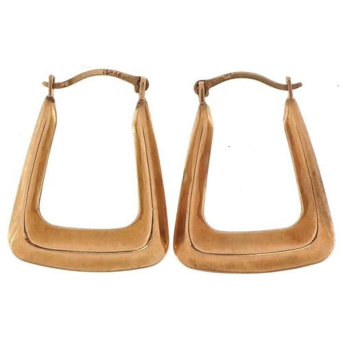 3189 - Pair of 9ct gold square hoop earrings, each 2.2cm high, total 0.8g