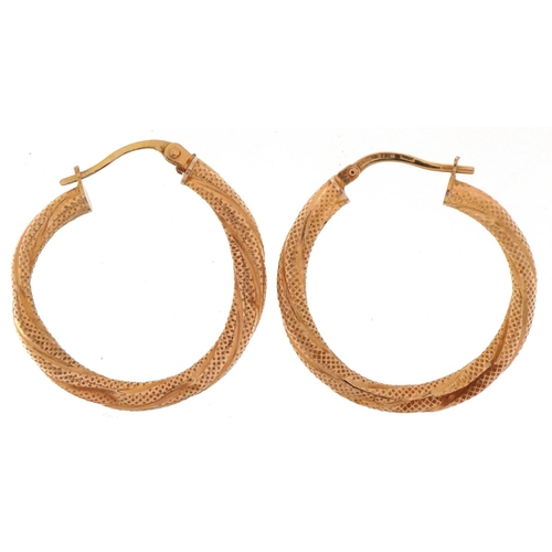 3383 - Pair of 9ct gold Gypsy hoop earrings, each 2.6cm in diameter, total 1.3g