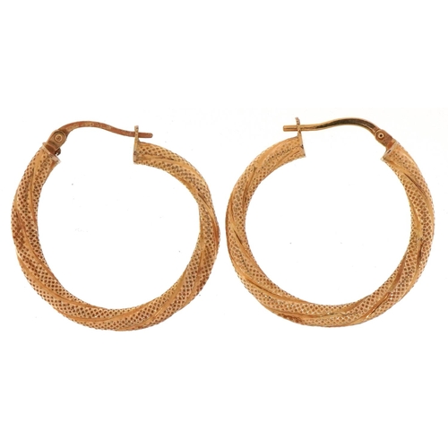 3383 - Pair of 9ct gold Gypsy hoop earrings, each 2.6cm in diameter, total 1.3g