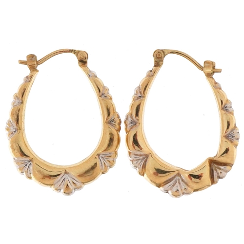 3247 - Pair of 9ct two tone gold hoop earrings, each 2.6cm high, total 1.4g