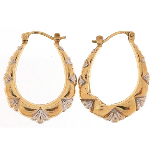 3247 - Pair of 9ct two tone gold hoop earrings, each 2.6cm high, total 1.4g