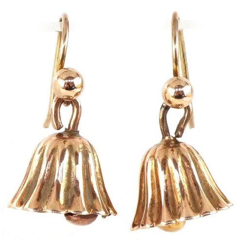 3319 - Pair of 9ct gold bell design drop earrings, each 2cm high, total 1.2g