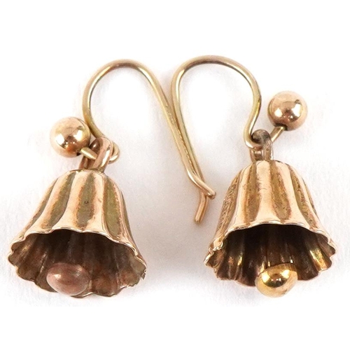 3319 - Pair of 9ct gold bell design drop earrings, each 2cm high, total 1.2g