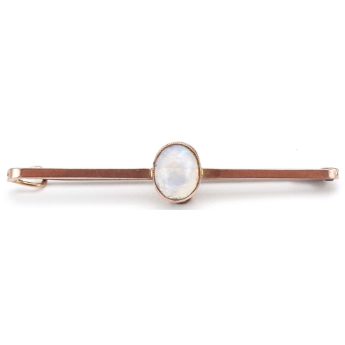 3327 - 9ct gold cabochon opal bar brooch, 5.2cm wide, 2.5g