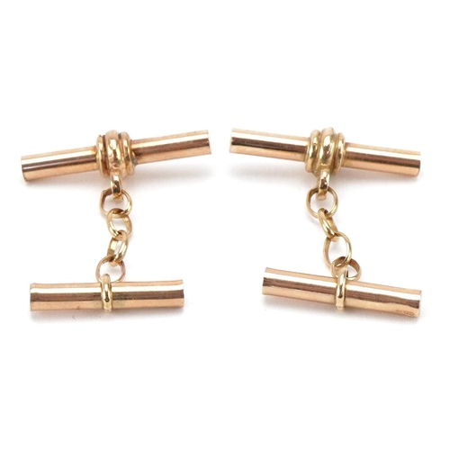 3151 - Pair of 9ct gold T bar cufflinks, each 2.5cm in length, total 2.6g