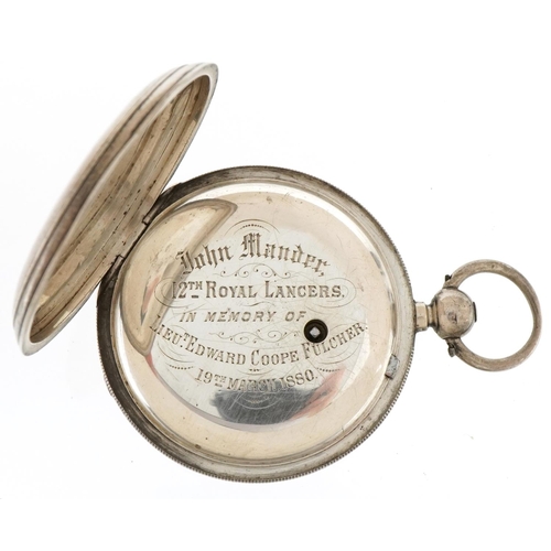 2536 - Lund Brothers, military interest gentlemen's silver full hunter pocket watch, the dust cover engrave... 