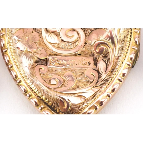 3458 - Gold plated jewellery comprising 9ct gold back and front floral engraved love heart locket, Belcher ... 