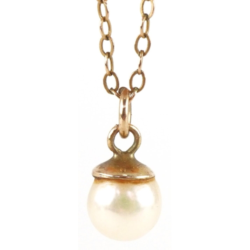 3401 - Cultured pearl pendant on a 9ct gold necklace, 42cm in length, total 1.3g