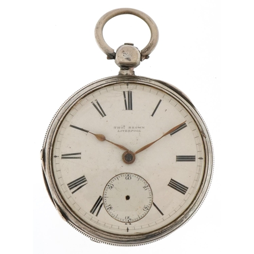 3356 - Thomas Brown, Victorian gentlemen's silver open face pocket watch having enamelled and subsidiary di... 