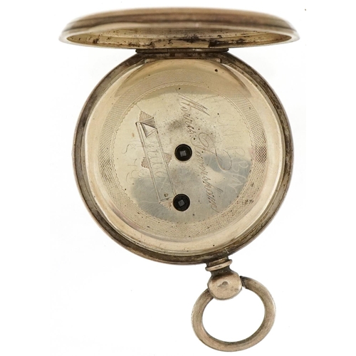 3330 - Victorian gentlemen's silver open face key wind pocket watch having enamelled and subsidiary dials w... 