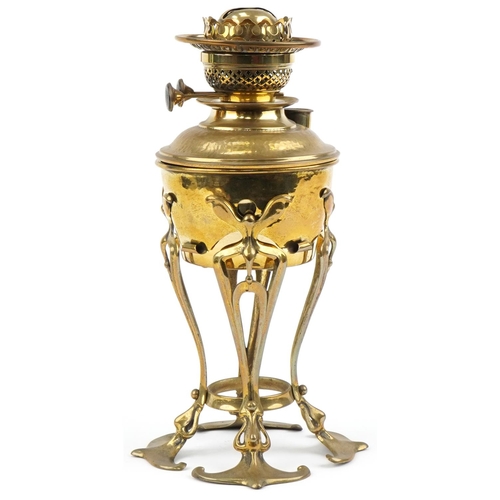 71 - Arts & Crafts brass oil lamp, Thermidor Belge Pat, 34cm high