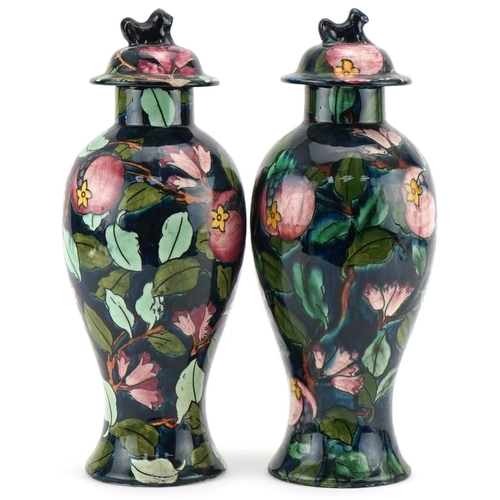 221 - Pair of Charlotte Rhead for Bursley Ware Arras design ginger jars and covers, each 29cm high