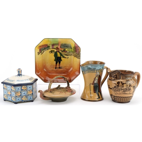 276 - Royal Doulton ceramics including series ware, jugs, teapot and box with cover, the largest 17cm high