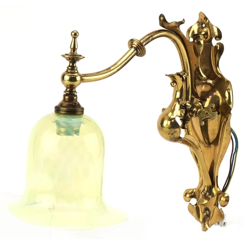 88 - Arts & Crafts brass wall light with Vaseline glass shade, 28cm high