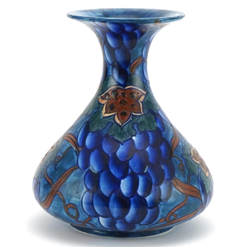 297 - Charlotte Rhead for Bursley Ware Blue Grapes vase, numbered 585 to the base, 21cm high