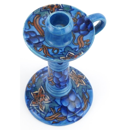 298 - Charlotte Rhead for Bursley Ware Blue Grape design Chamber stick numbered 585 to the base together w... 