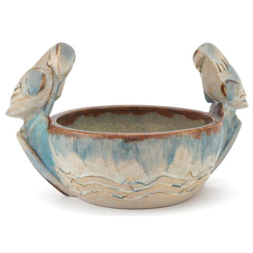 441 - Denby Danesby Ware kingfisher bowl together with an Owls pot, the largest 32cm in diameter