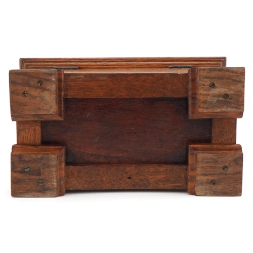 164 - Arts & Crafts oak trinket box inset with metal marquetry panels, 13cm H x 23cm W x 12cm D