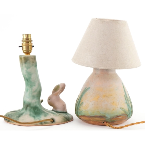 448 - Denby Danesby Ware cute bunny table lamp and a birds in flight table lamp with shade, the largest 31... 