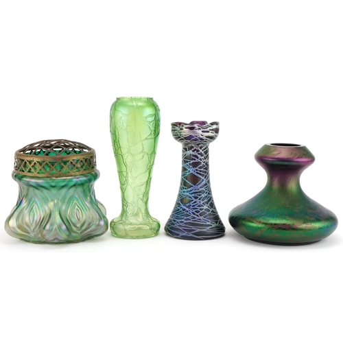 515 - Art Nouveau Pallme König glass hyacinth vase and Loetz glassware, the largest 23cm high