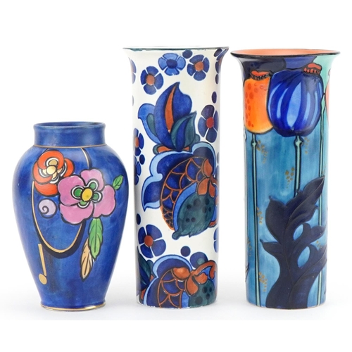 330 - Two Charlotte Rhead for Bursley Ware spill vases with stylized decoration together with a vase with ... 