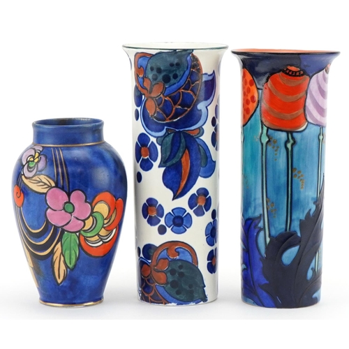 330 - Two Charlotte Rhead for Bursley Ware spill vases with stylized decoration together with a vase with ... 