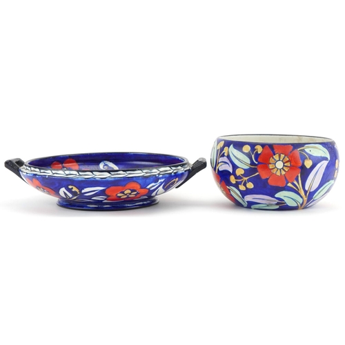 313 - Charlotte Rhead for Royal Cauldon abstract floral pot and twin handled dish together with a bowl, th... 