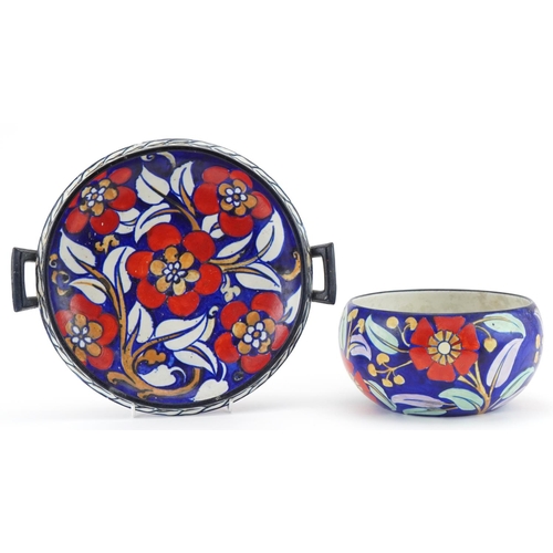 313 - Charlotte Rhead for Royal Cauldon abstract floral pot and twin handled dish together with a bowl, th... 