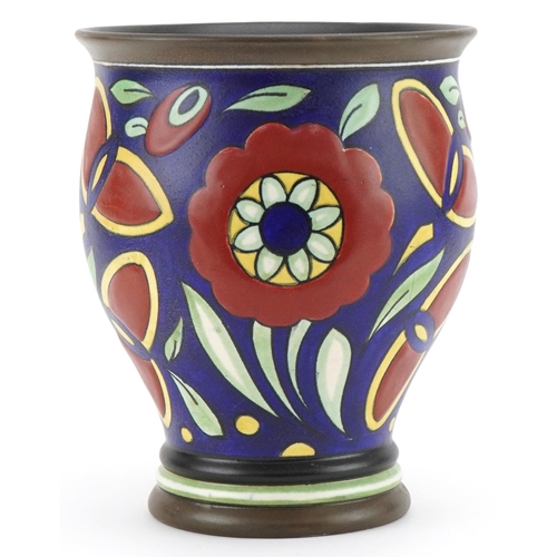 477 - Gouda floral pottery vase Lafon, numbered 160 Gouda and Made in Holland to the base, 23cm high