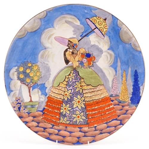 382 - Large Carlton Ware hand painted Victorian Lady charger, 39cm in diameter