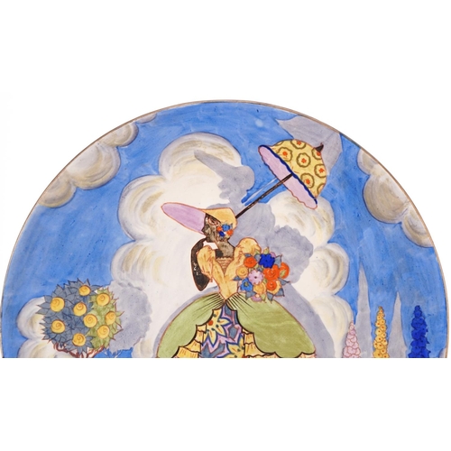 382 - Large Carlton Ware hand painted Victorian Lady charger, 39cm in diameter