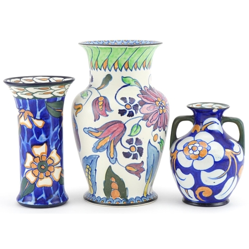 314 - Charlotte Rhead for Wardle Siam vase together with two vases numbered 303 and 301 to the bases, the ... 