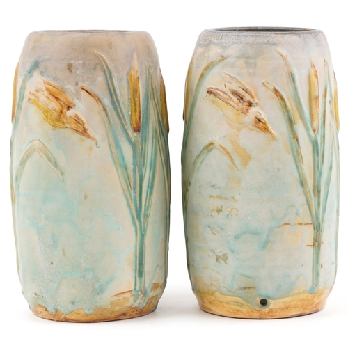 434 - Two Denby Danesby Ware kingfisher and bullrush vases, 29cm high