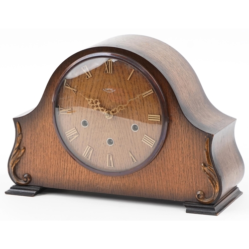 2181 - Smiths oak cased mantle clock with Westminster chime, 31cm wide