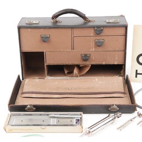 1381 - Vintage Cheney brown leather travelling doctor's case with instruments, the case marked Allen & Hanb... 