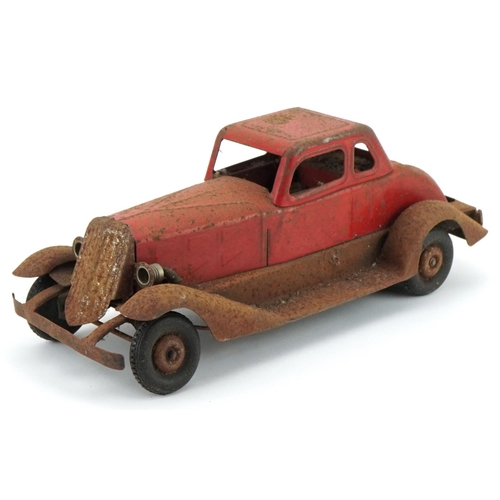 2317 - American Fire Chief tinplate clockwork car, trademark The Hoge MFG.co.inc. New York pat.pend, 37cm i... 