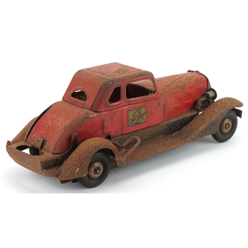 2317 - American Fire Chief tinplate clockwork car, trademark The Hoge MFG.co.inc. New York pat.pend, 37cm i... 